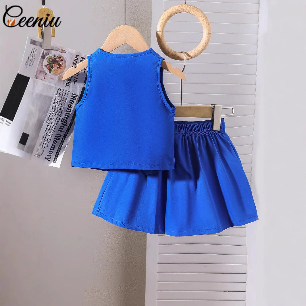 Ensemble fille gilet col V et jupe plissée – CLEVI Paris