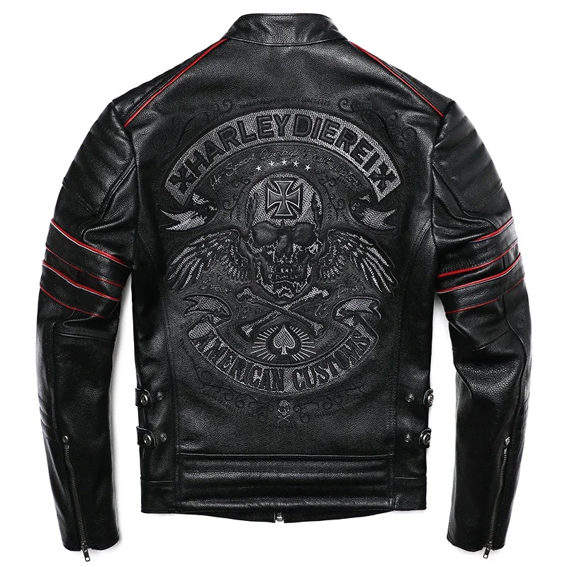 Veste biker homme en cuir motif crâne – CLEVI Paris