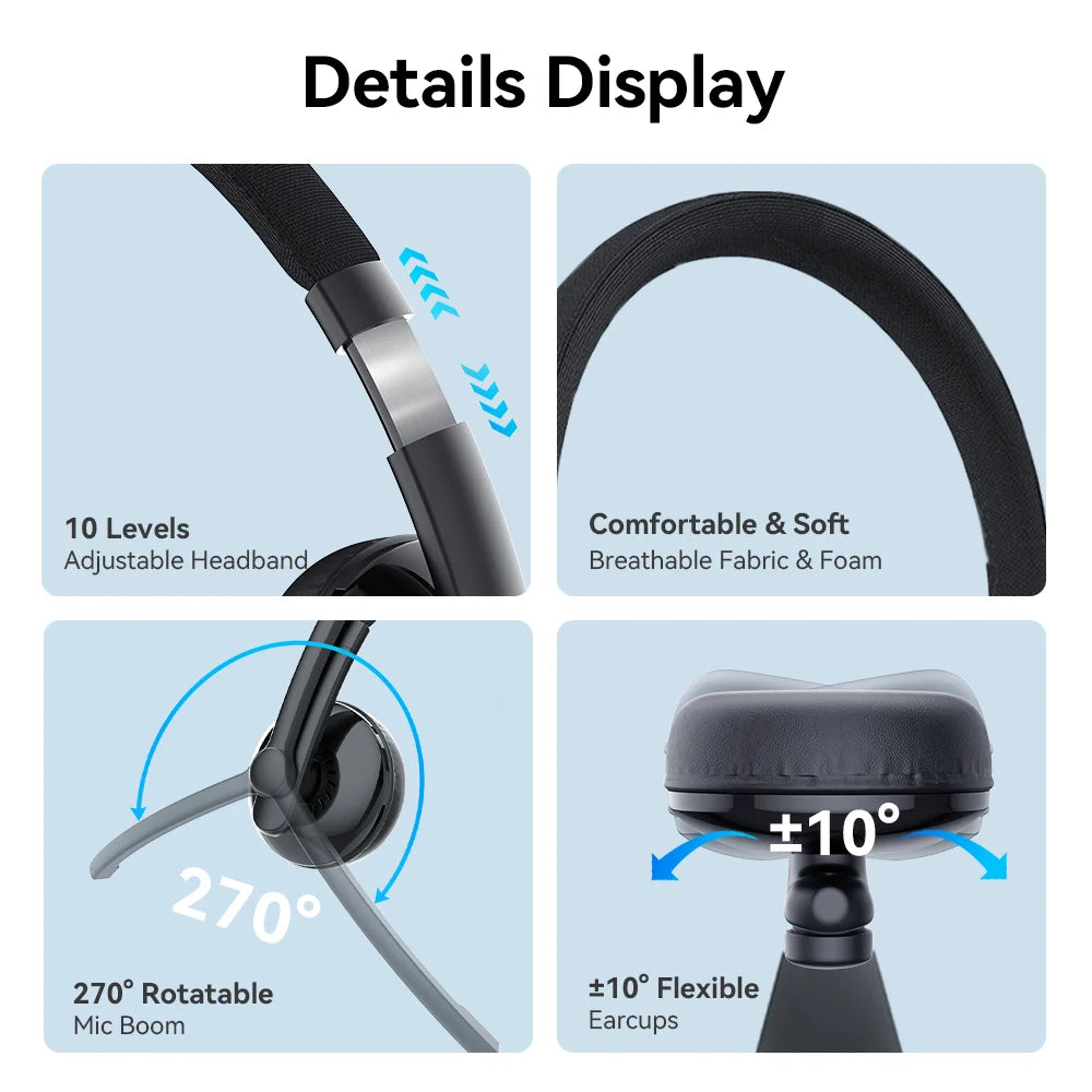 Casque Bureau EMEET HS50 USB-A/C Filaire ENC Micro Rotatif – CLEVI Paris