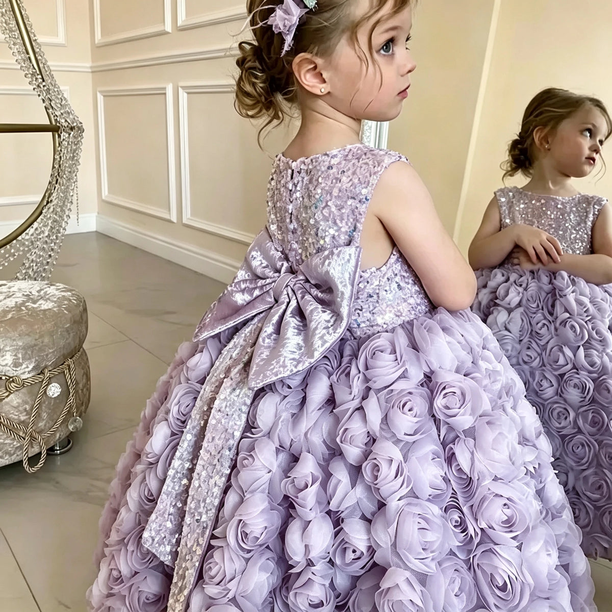 Robe de cérémonie fille à fleurs et sequins – CLEVI Paris