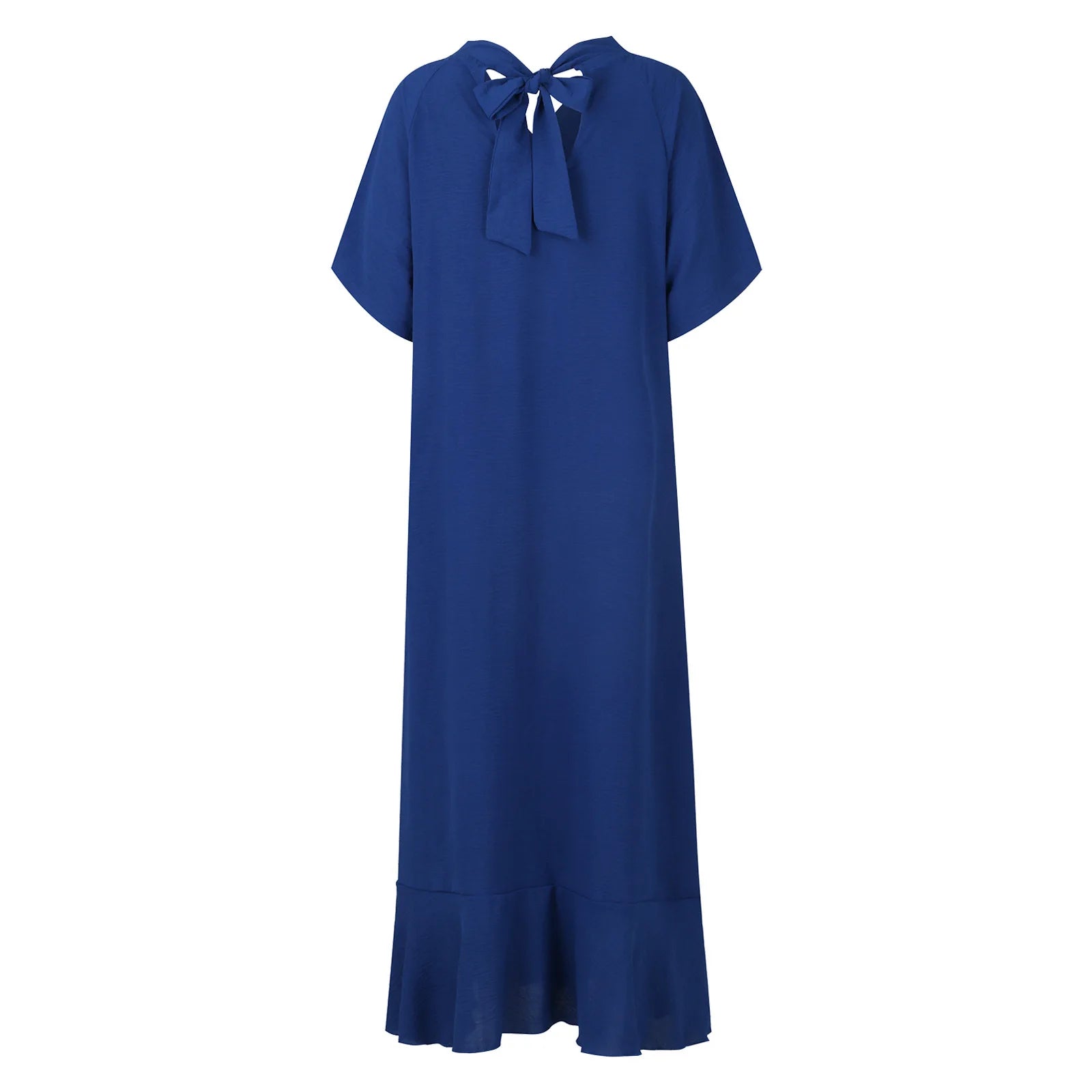 Robe Femme Col V Lacets Manches Courtes Couleur Unie A-line Mi-Mollet – CLEVI Paris