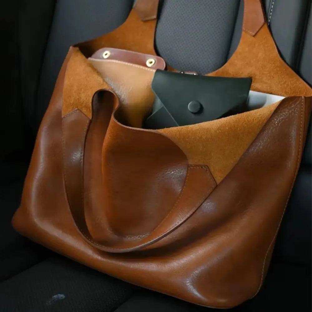 Tote Bag PU Souple Femme Aisselle Grande Capacité 30x12x29cm Marron – CLEVI Paris