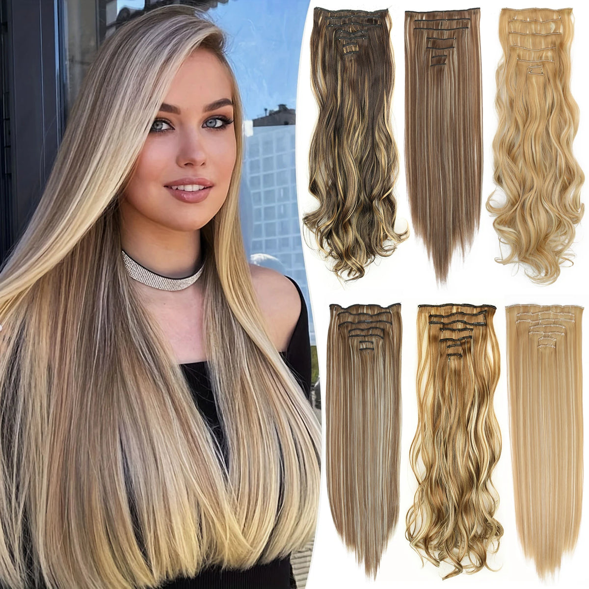 Extensions Cheveux Clips 7 Pcs Synthétique 50 Couleurs – CLEVI Paris