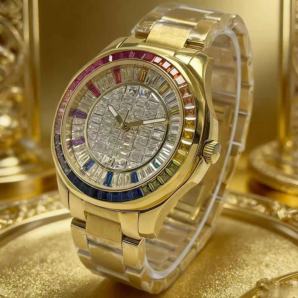 Montre Homme Automatique Or Diamants Arc-en-Ciel Miyota 8215 Huayra – CLEVI Paris
