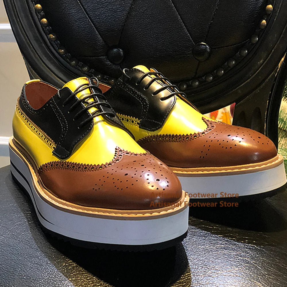 Derby Brogues Cuir Veau Bicolore Fait Main Homme – CLEVI Paris