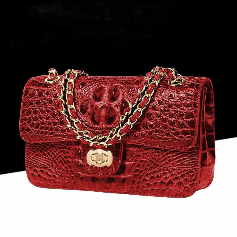 Sac Bandoulière Chaîne Motif Crocodile Vintage Femme 550g – CLEVI Paris