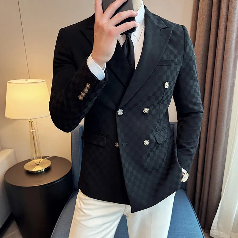Blazer homme croisé à carreaux – CLEVI Paris
