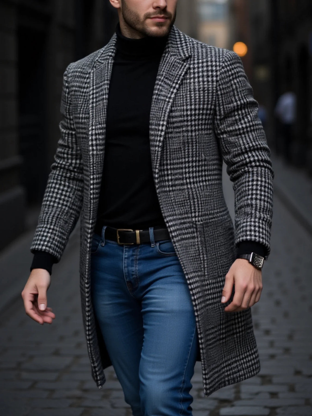 Trench-Coat Pied-de-Poule Homme Hiver – CLEVI Paris