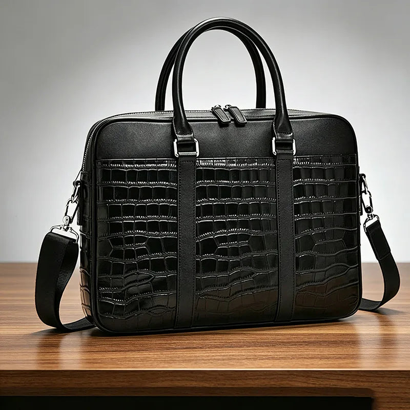 Serviette Homme Cuir Vache Croco Grande Capacité Laptop 15,6" – CLEVI Paris