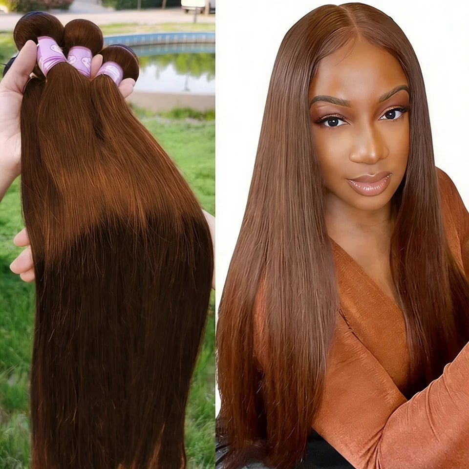 Bundles Cheveux Humains Lisses Brun Chocolat #4 Brésiliens Vierges Baierte – CLEVI Paris