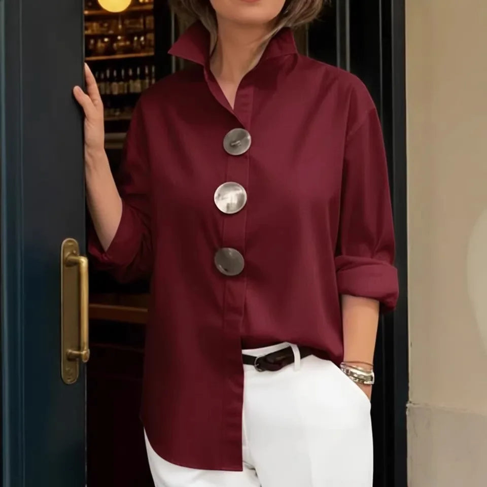 Chemisier femme uni à manches longues – CLEVI Paris