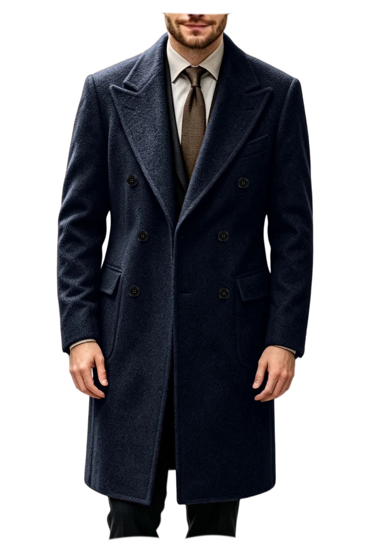 Manteau homme long croisé en laine mélangée – CLEVI Paris