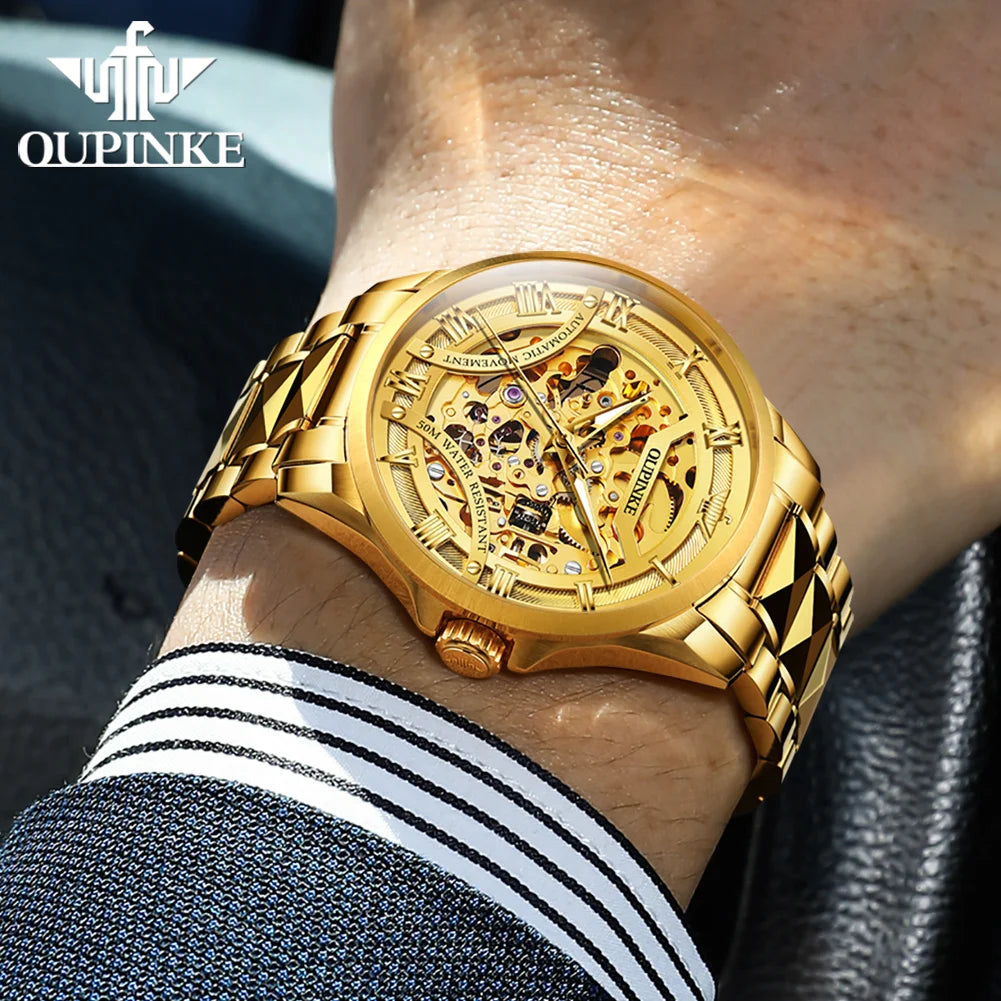 OUPINKE 3210 Montre Homme Automatique Squelette Saphir Chiffres Romains 5ATM – CLEVI Paris
