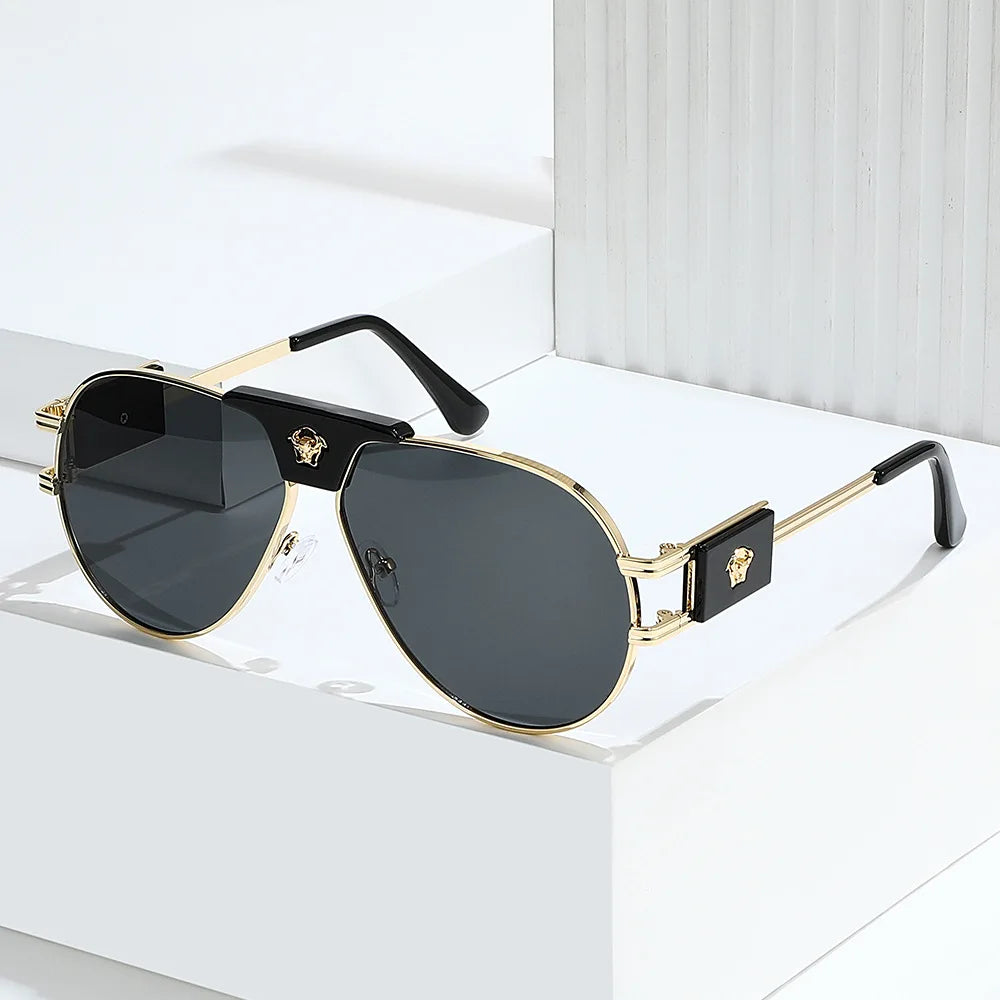 Lunettes de Soleil Aviateur Femme – Style Pilote Décor Tête de Taureau UV400 – CLEVI Paris
