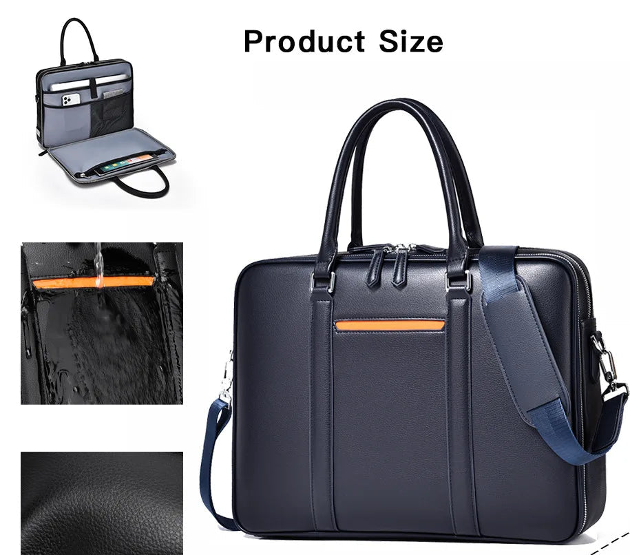 Serviette Homme Cuir Vache Luxe Business Laptop 14" 39x7x29cm – CLEVI Paris
