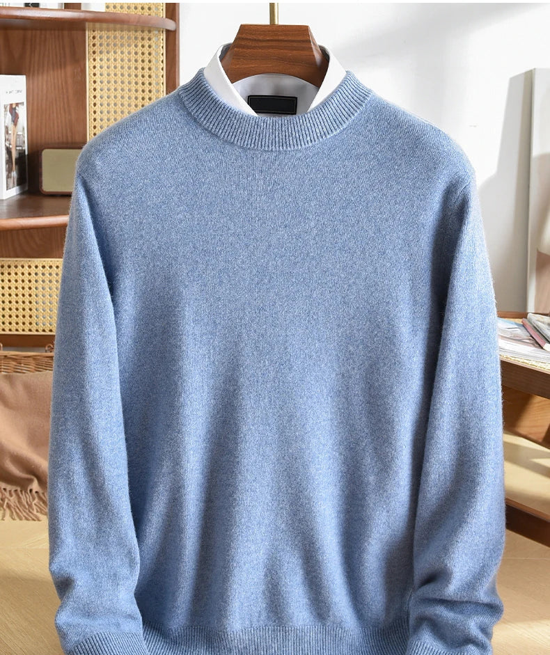 Pull homme en cachemire uni col rond – CLEVI Paris