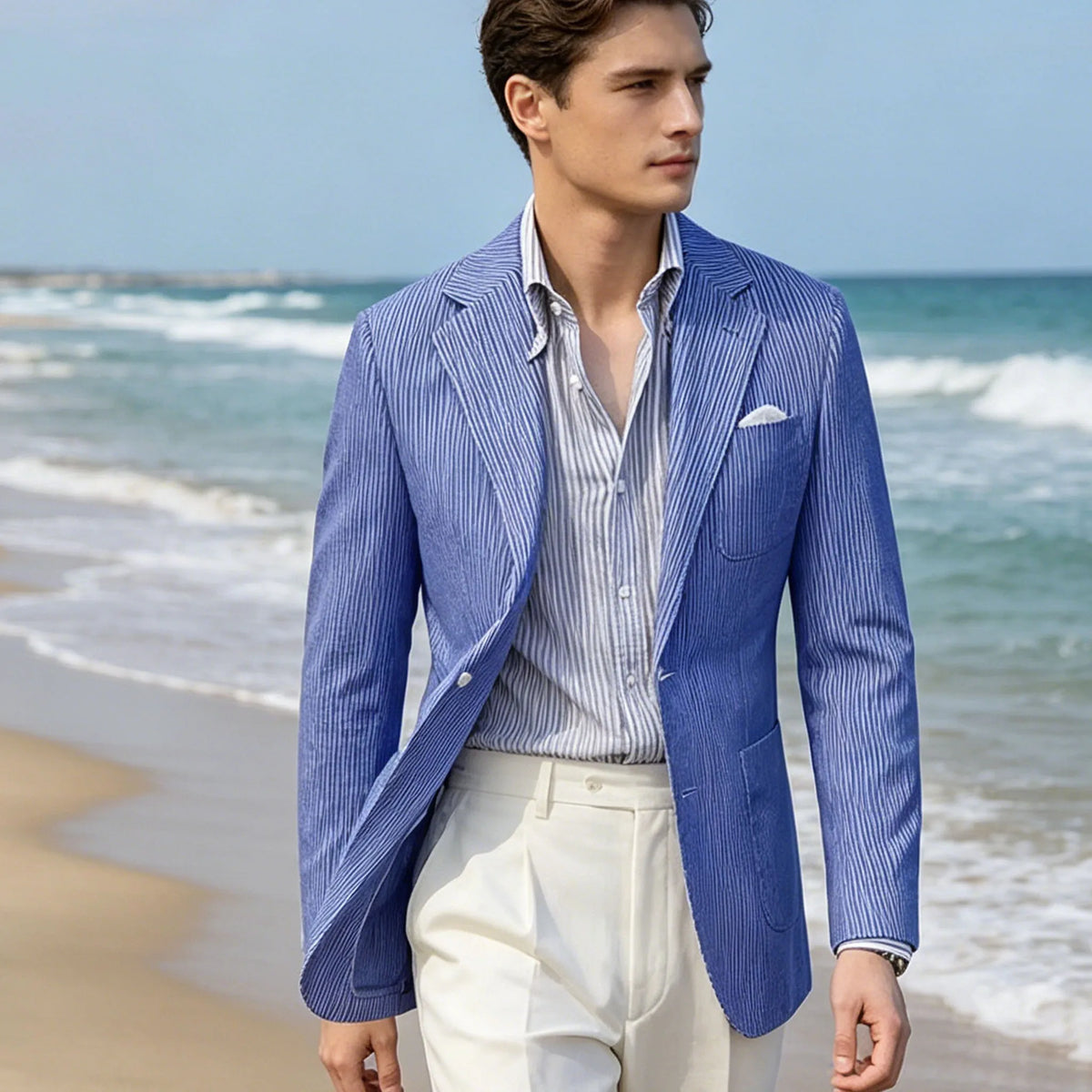 Blazer homme seersucker rayé – CLEVI Paris