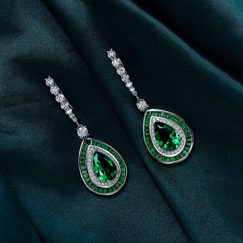 Boucles d’Oreilles Pendantes Rubis Émeraude Argent 925 – CLEVI Paris