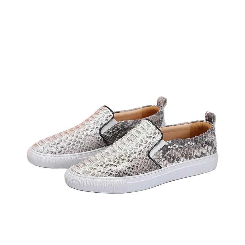 Loafers Cuir Serpent Gris Unisexe Slip-On – CLEVI Paris