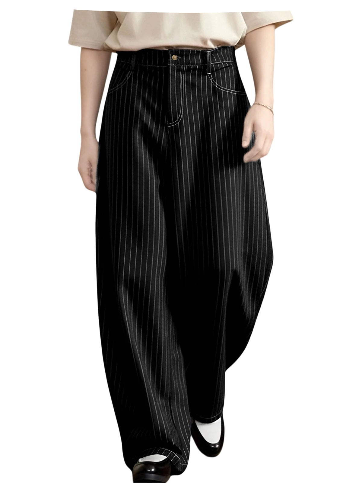 Pantalon homme rayé taille haute coupe large – CLEVI Paris