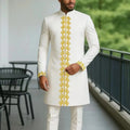 Kaftan Dashiki Homme 2 Pièces Brodé Manches Longues Col Rond + Pantalon Élastique Style Africain Mariage Fête M-4XL – CLEVI Paris