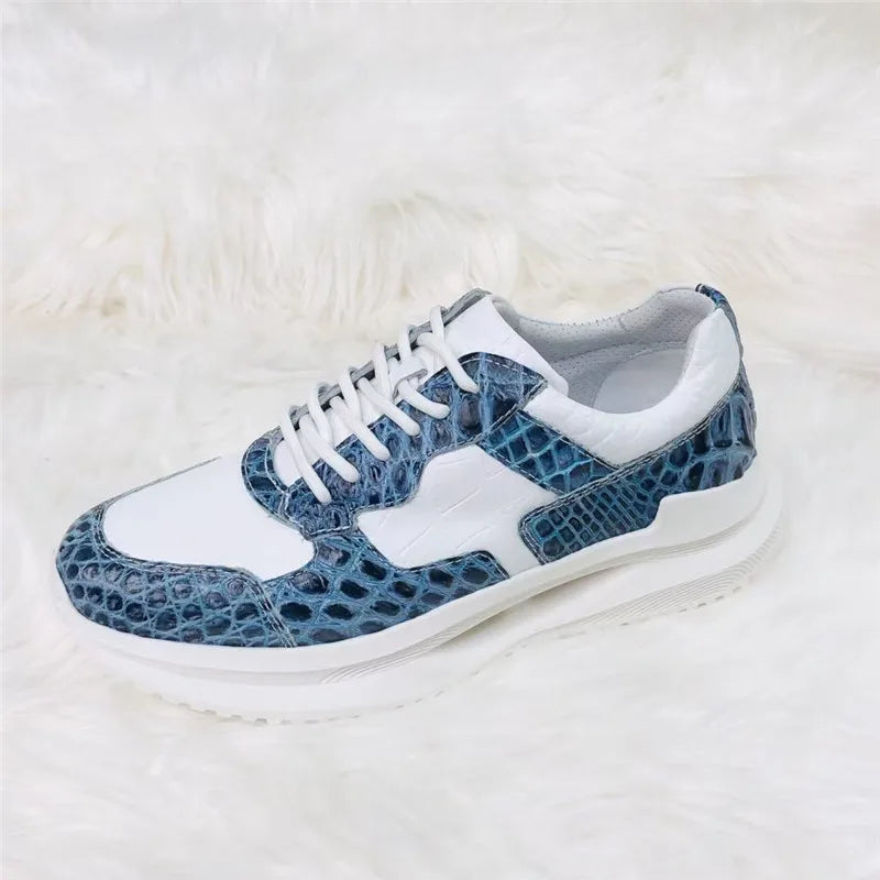 Sneakers Marche Cuir Crocodile & Vachette Homme Blanc Bleu – CLEVI Paris