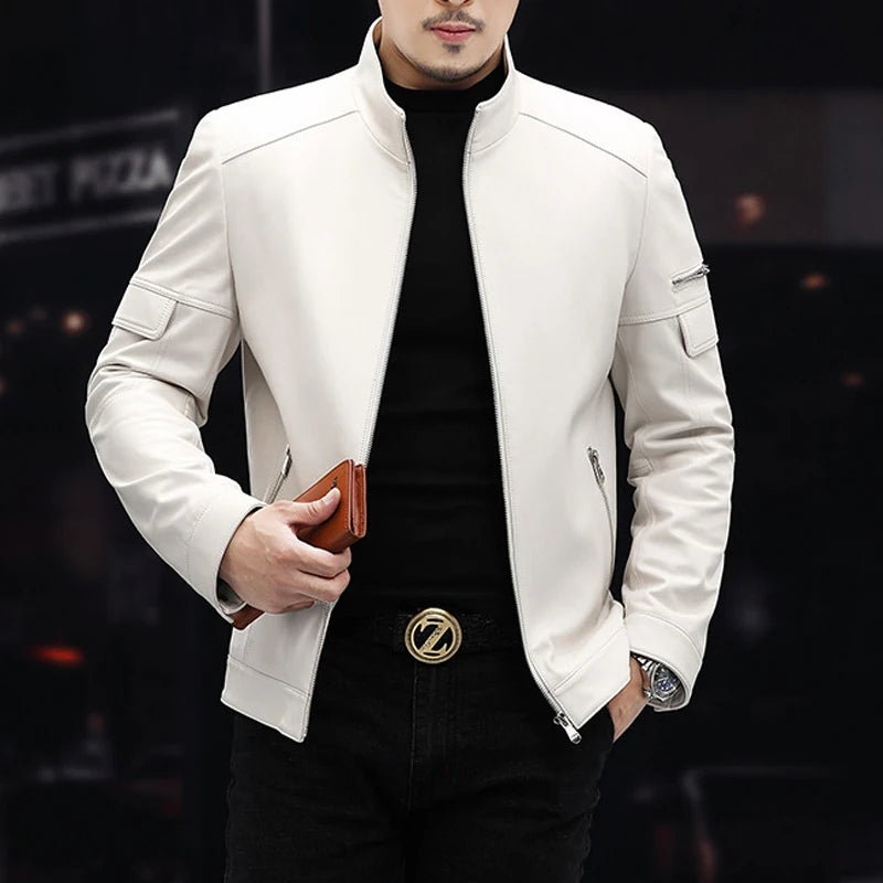 Blouson homme en cuir de mouton zippé – CLEVI Paris