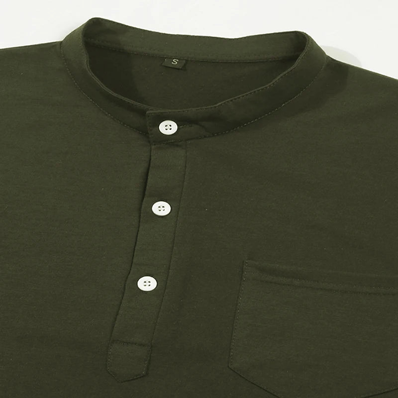 T-Shirt Col Tunisien Homme Manches Courtes Poche Poitrine – CLEVI Paris