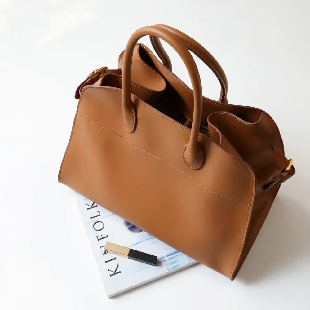 Grand Sac Cabas Cuir Véritable Vintage Femme 39x27cm – CLEVI Paris