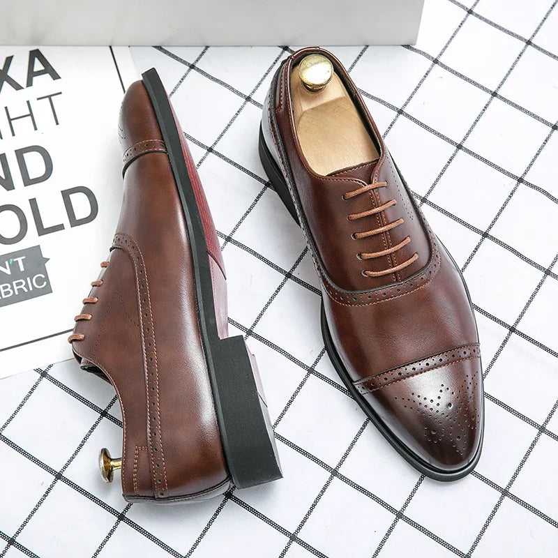 Richelieu Brogue Homme Semelle Rouge Rétro Sculpté Lacets | Business Mariage EU 38-48