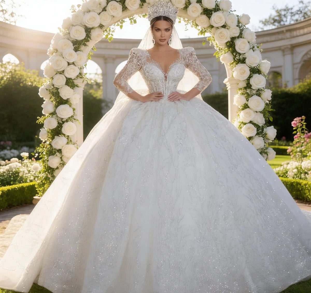Robe de mariée princesse en tulle col V – CLEVI Paris