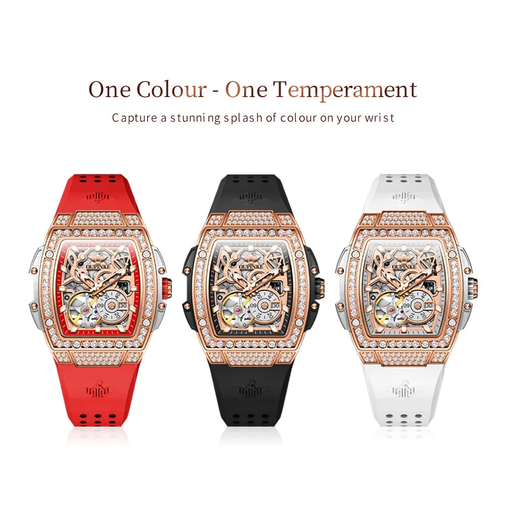 OUPINKE 3220 Montre Femme Automatique Papillon Diamants Saphir Lumineux 50M – CLEVI Paris