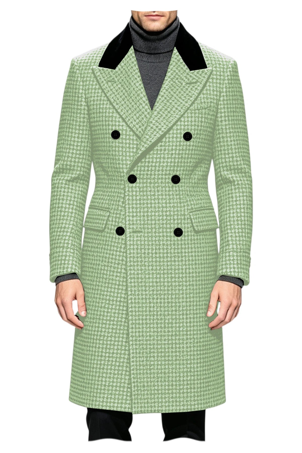 Manteau long homme pied-de-poule croisé – CLEVI Paris