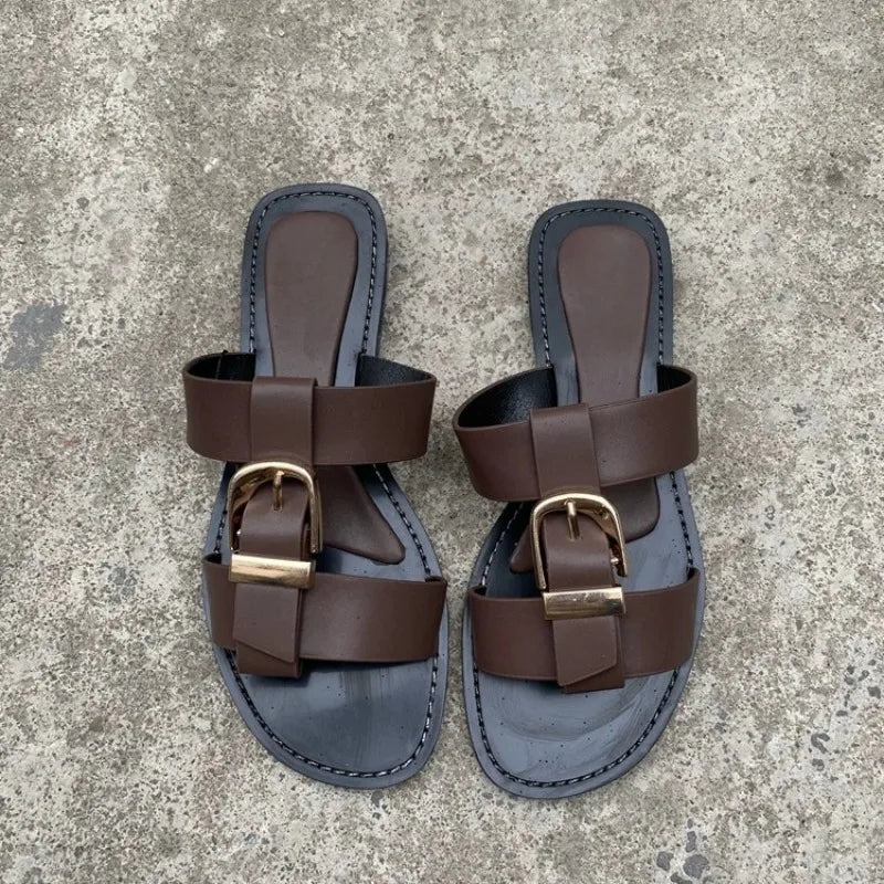 Sandales femme marron à deux brides – CLEVI Paris