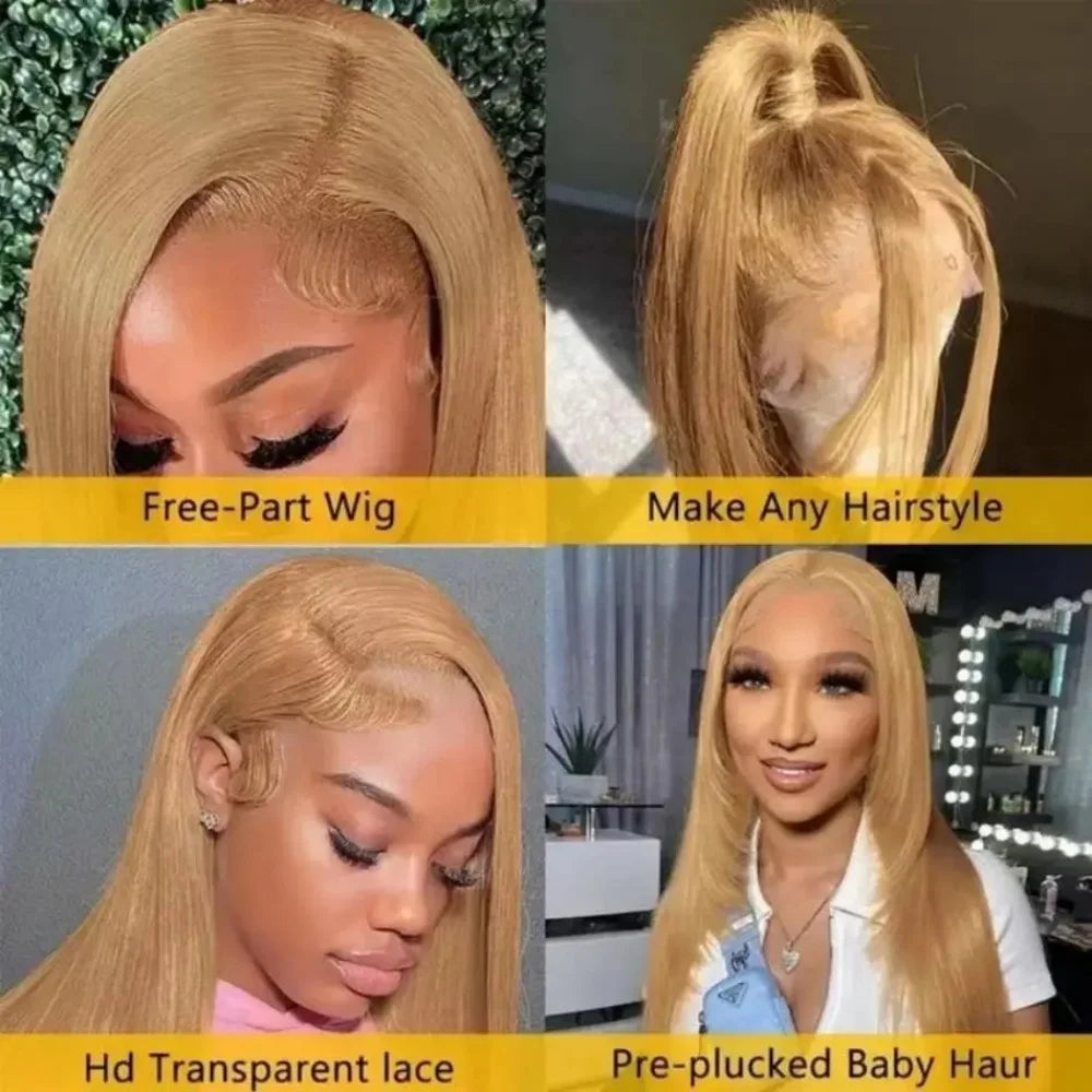 Perruque Straight Blonde Miel 13x6 HD Lace Cheveux Humains Femme – CLEVI Paris
