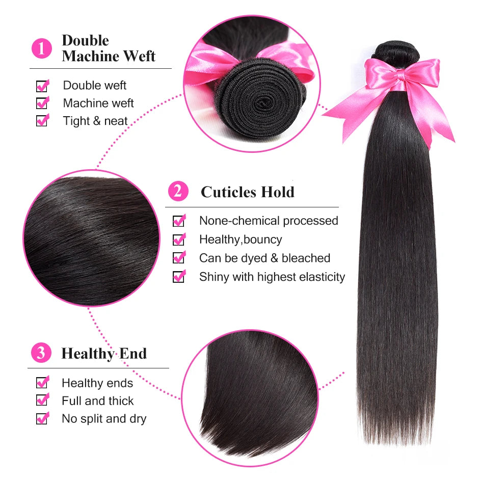 Extensions Cheveux Humains Straight Brésiliennes Remy Hair 9A 1/3/4 Mèches Double Weft – CLEVI Paris