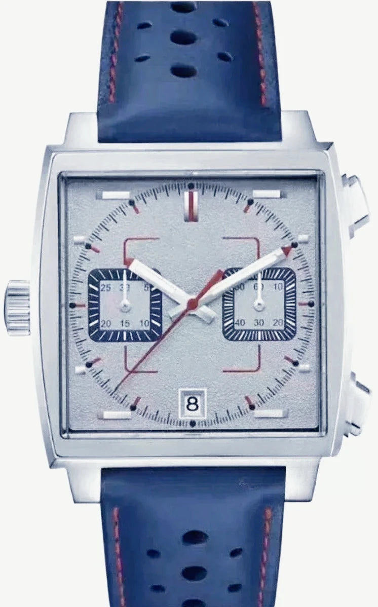 Montre Homme Quartz VK63 Chronographe Acier Saphir Carrée Cuir Date 30M – CLEVI Paris