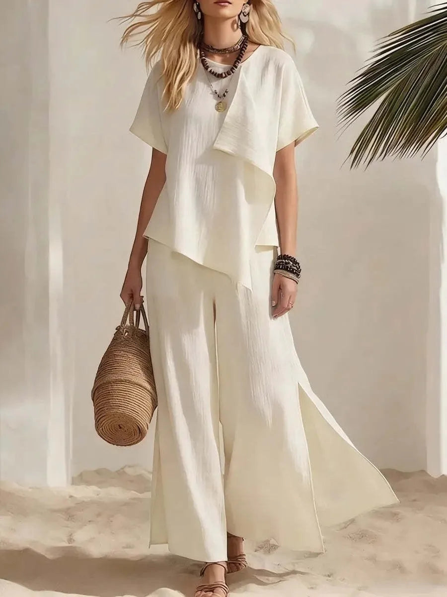 Ensemble femme haut asymétrique et pantalon – CLEVI Paris