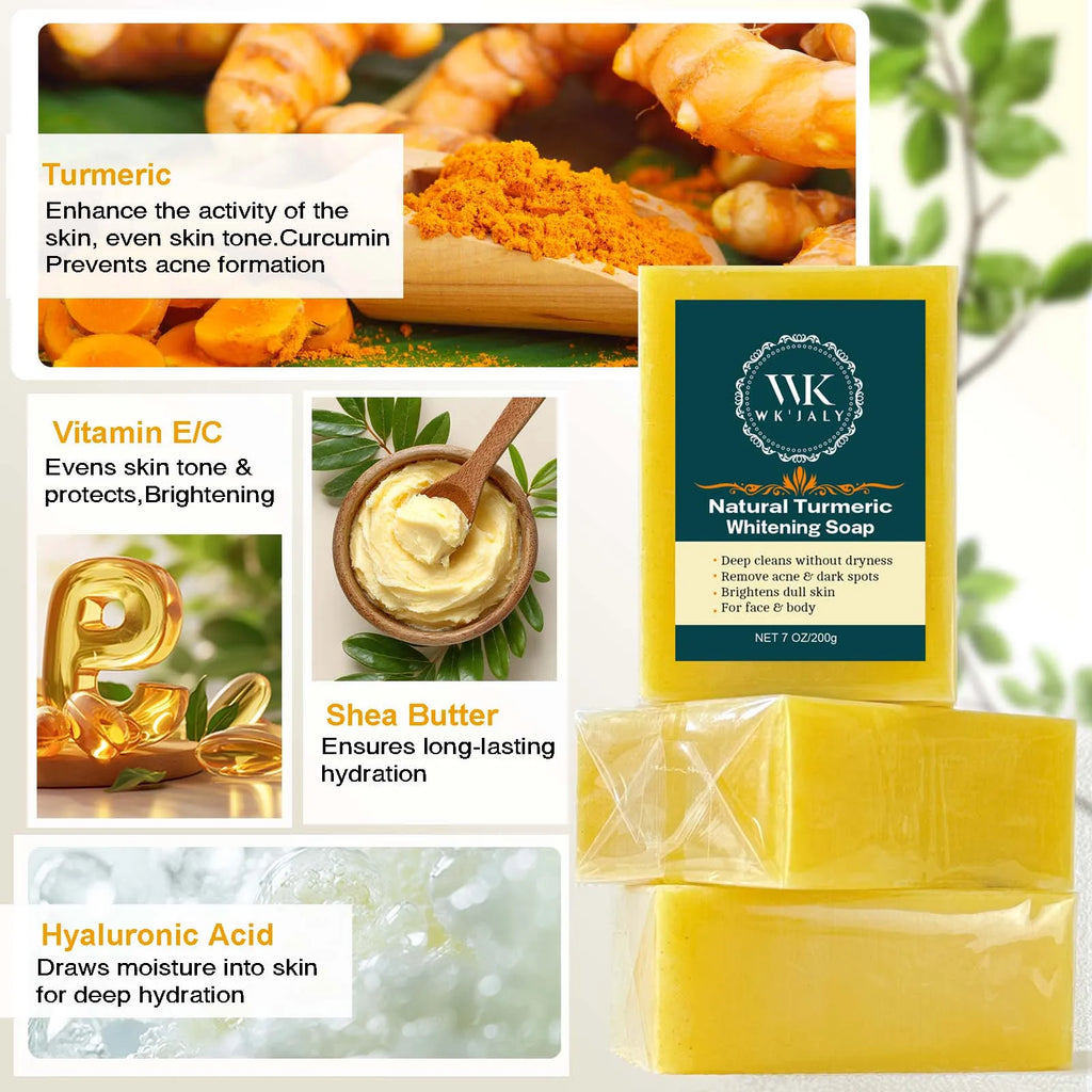 Savon Curcuma Éclaircissant WK'JALY – Anti-Acné, Anti-Taches & Acide Hyaluronique 200g – CLEVI Paris