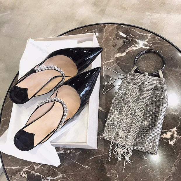 Mules Slingback Talon Aiguille Cristaux Femme – CLEVI Paris