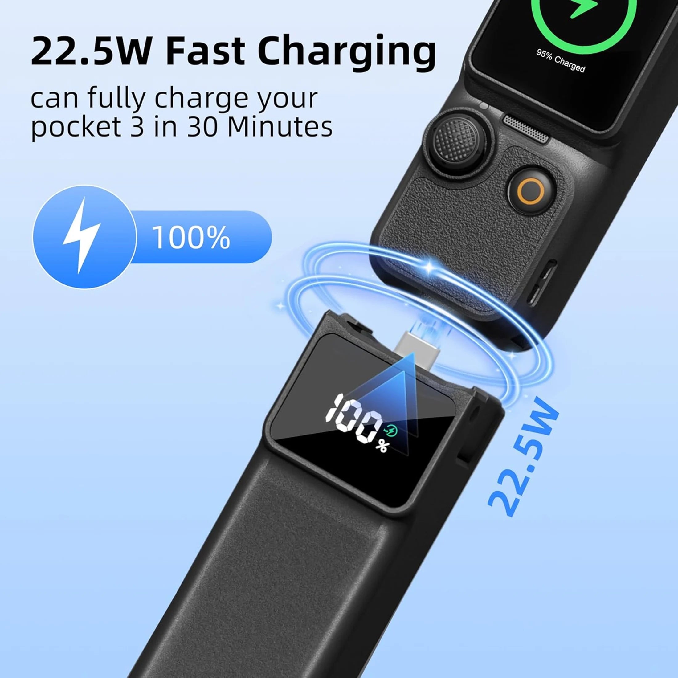 Contrôleur de Batterie Charge Rapide pour DJI Osmo Pocket 3/4 – Filetage 1/4" & Câble Type-C – CLEVI Paris