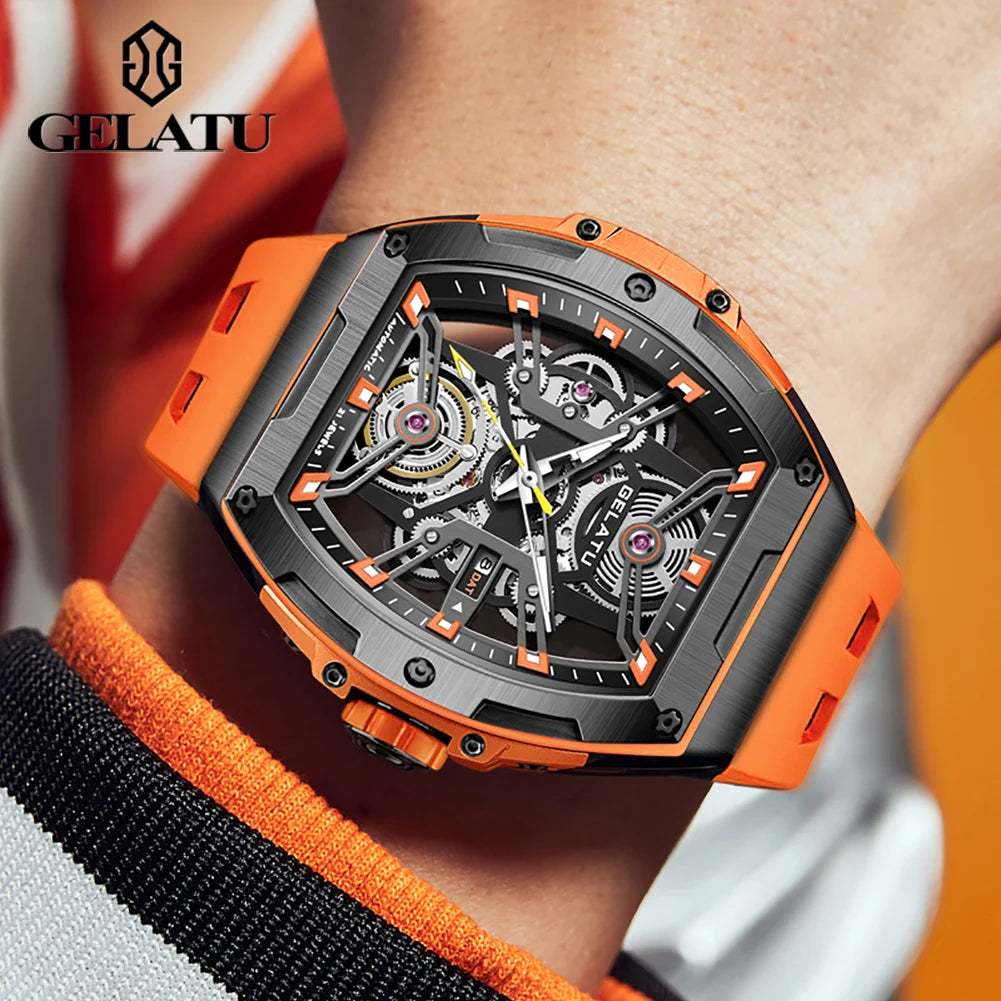 GELATU 6012 Montre Homme Automatique Squelette Saphir Anti-Magnétique 50M – CLEVI Paris