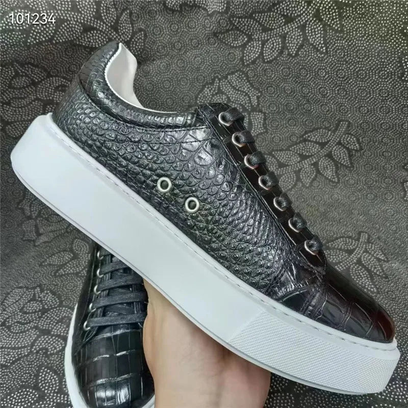 Sneakers Cuir Croco Noir Classique Homme – CLEVI Paris