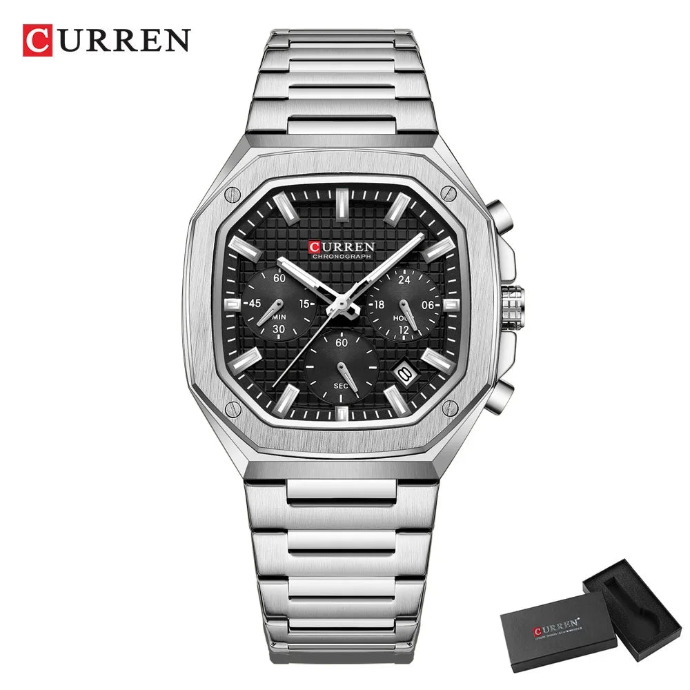 CURREN Montre Quartz Homme Sport Carrée Acier Étanche Chronographe – CLEVI Paris