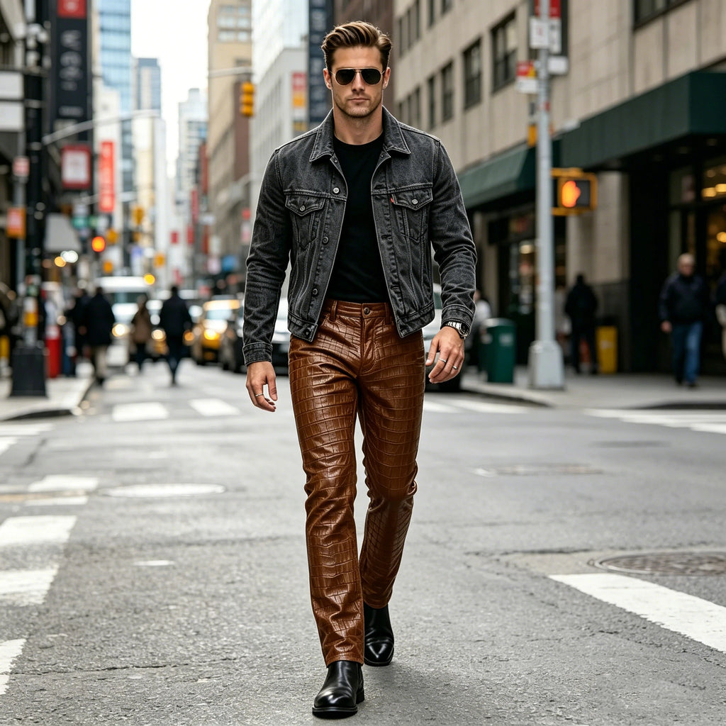 Pantalon effet cuir crocodile homme – CLEVI Paris