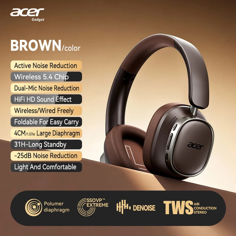 Casque Gaming Acer OHR633 Bluetooth ANC HiFi Pliable – CLEVI Paris