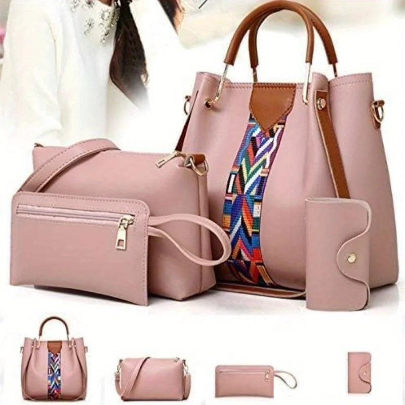Coffret 4 Sacs Femme PU Rayé Tote + Croisé + Pochette + Porte-Cartes – CLEVI Paris