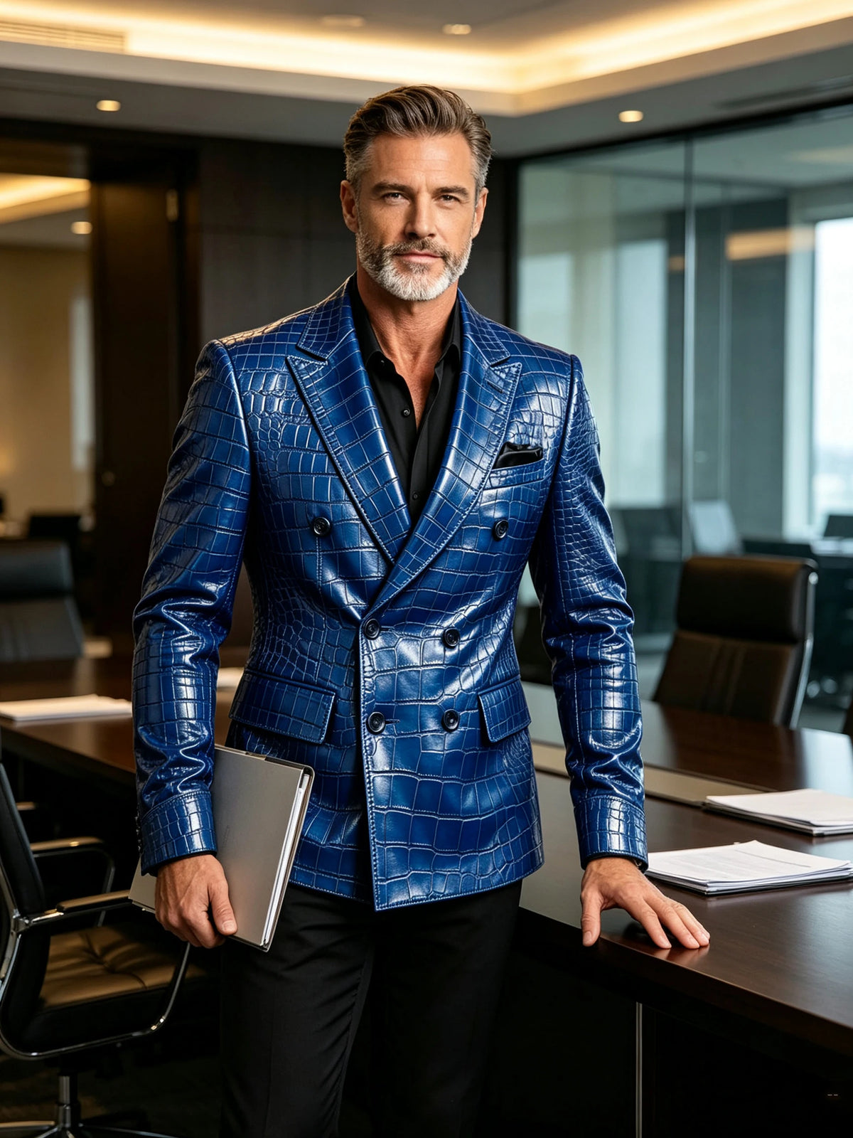 Blazer homme croisé motif crocodile – CLEVI Paris