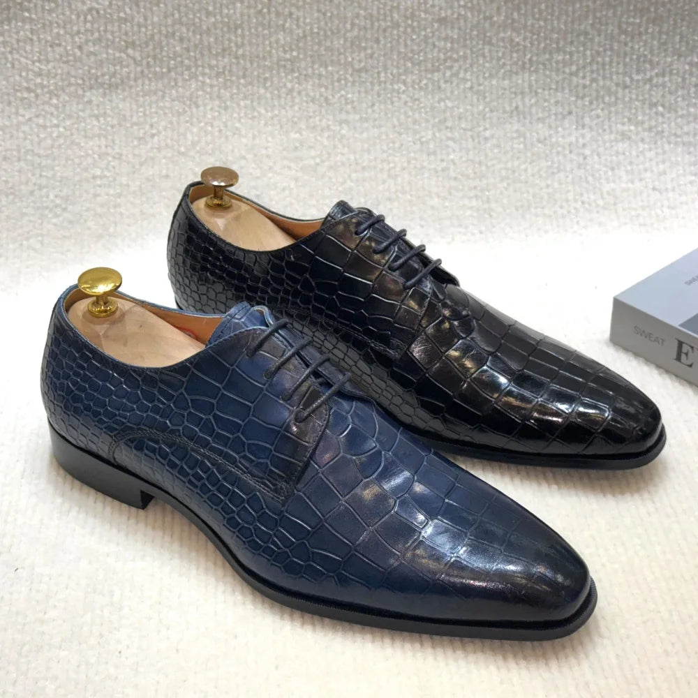 Derby Oxford Cuir Crocodile Homme Fait Main Lacets Bureau & Mariage – CLEVI Paris