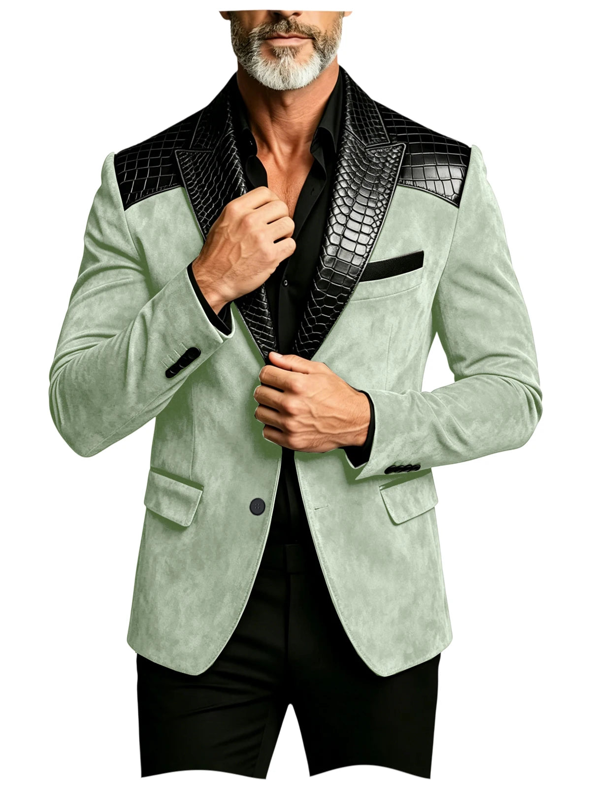 Blazer homme en daim, revers façon crocodile – CLEVI Paris